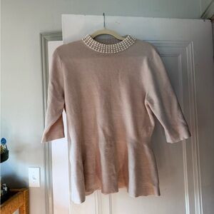 Elegant Pearl-Embellished Sweater - Cream